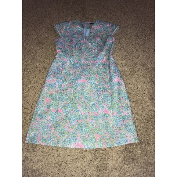 XS Dress Floral Fit & Flare Shoulder Pads Structured! Spring Summer Dress - Picture 9 of 12